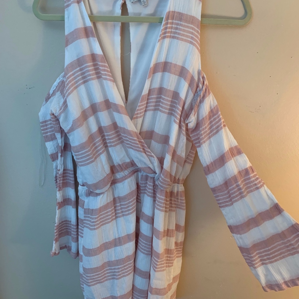 Pink and white long sleeved romper